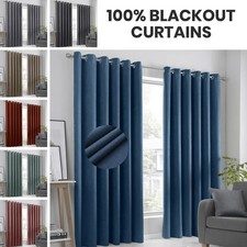 100% Blackout Eyelet Curtains Thermal Ready Made Ring Top Curtain with Tiebacks