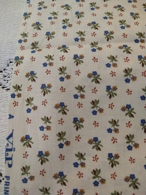 REMNANT Cranston Cotton Fabric Cream Calico Blue Tan Brown Floral 14'' x 22''