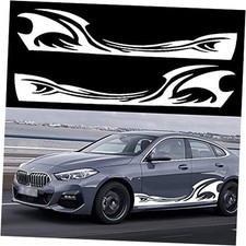 2Pcs 82'' Wave Flame Graphics Car Body Side Stickers Flame Racing Sports White