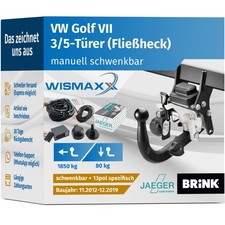 ANHÄNGERKUPPLUNG für VW Golf VII 12-19 schwenkbar BRINK +13pol E-Satz spezifisch
