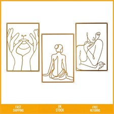 Image of Elegant Metal Female Wall Art Minimalist Gold Feminine Decor 40x28cm 3 Piece
