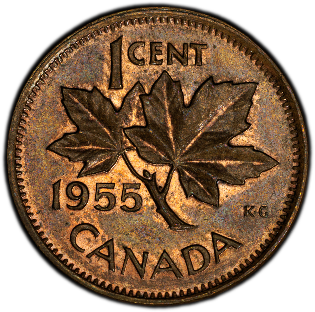 1955 Canada 1 Cent No Strap(NSF) PCGS MS64 BN. Extremely Rare