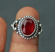 Lab Red Garnet 925 Sterling Silver Band Statement Ring Handmade Ring All Size