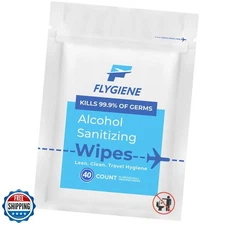 FLYGiene 40 Count Sanitizing Wipes, 70% Alcohol, Individually Wra