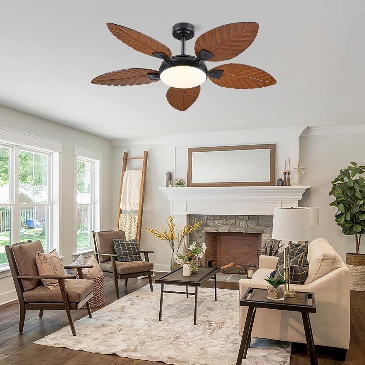 52 Inch Tropical Ceiling Fans with Lights and Remote,Outdoor Palm