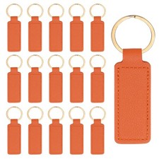 16pcs Leather Keychain,72mm Sublimation Keychain Blanks,Rectangular,Orange
