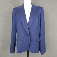Lafayette 148 Blazer Jacket Womens 14 Blue Wool Stretch Two Button Lined Career
