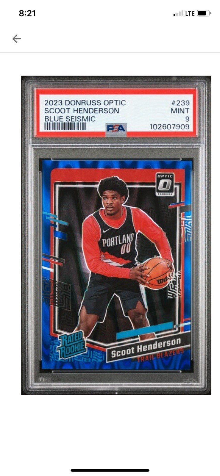 2023-24 Optic - Rated Rookie Scoot Henderson #239 Blue Seismic Prizm /249 (RC)