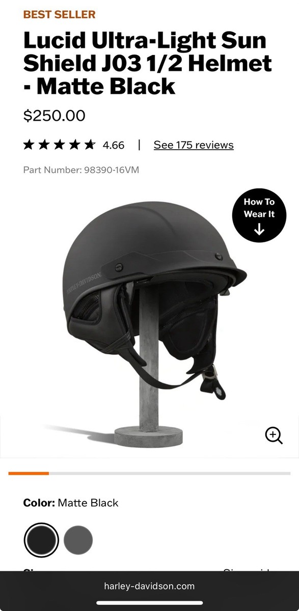 Harley Davidson Lucid Ultra-Light Sun Shield J03 1/2 Black Helmet