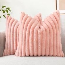 Cozy Faux Fur Throw Pillow Covers 18x18 Set 18" x 18" Pack of 2 Blush Pink