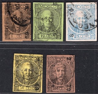 MEXICO: 1865 Imperf Set of 5 6c 100c Sg 67 71 Average Used Cat £127