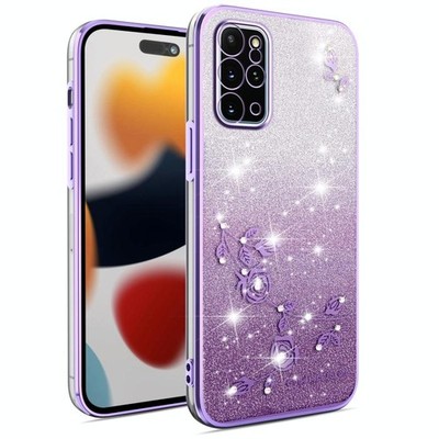 Für Samsung Galaxy S20+ Glitzer Full Case Lila Blumen