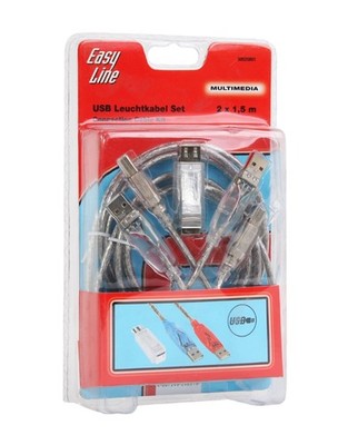 Hama USB-Kabel Leucht-Kabel Set 2x 1,5m USB-Adapter Gaming USB 2.0 A / B Drucker