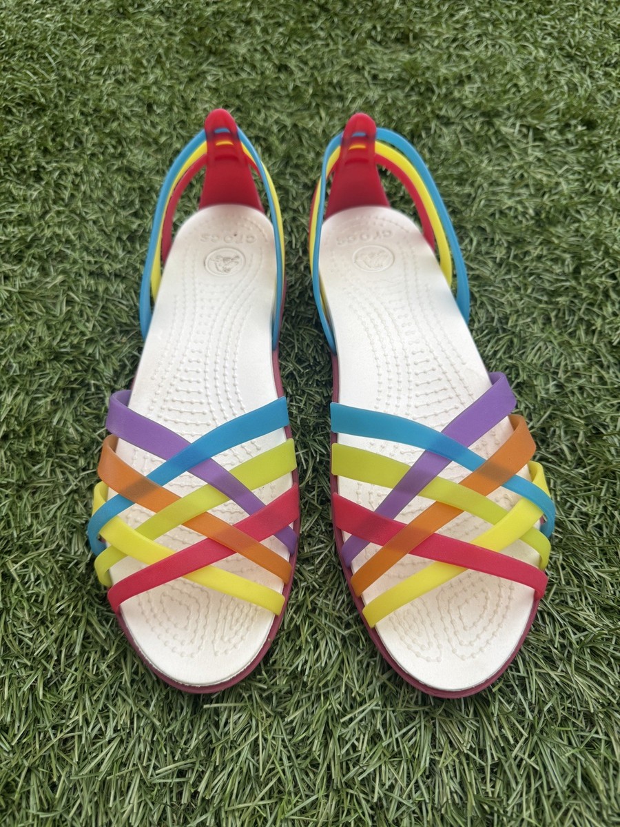 Crocs Huarache Multicoloured Jelly Strappy Sandals Rainbow Size W9