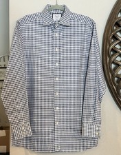 Charles Tyrwhitt Shirt Mens 16/35 Blue White Gingham Plaid Non-Iron Slim Fit