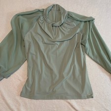 Calvin Klein Sage Green Twisted Keyhole Neck Sheer Balloon Sleeve Blouse XL