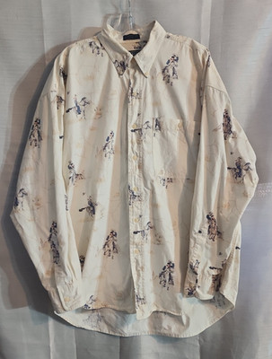 Rare Print VTG Chaps Ralph Lauren Ivory Old West Oregon Idaho Cowboy Print