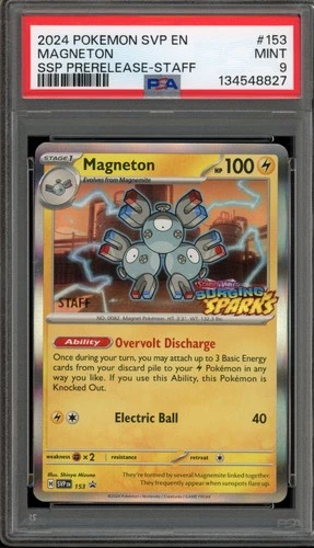 Pokemon Magneton Surging Sparks STAFF Prerelease Holo Promo SVP EN 153 PSA 9