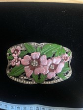 Rare Y2K 90s Vintage Pink Floral Rhinestone Belt Buckle