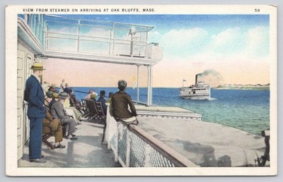 Vintage Steamer Arrival Oak Bluffs Mass Postcard 1937 Martha's Vineyard