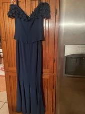 Daymor Couture Gown Ruffle Neck Trumpet Design Blue Size 6
