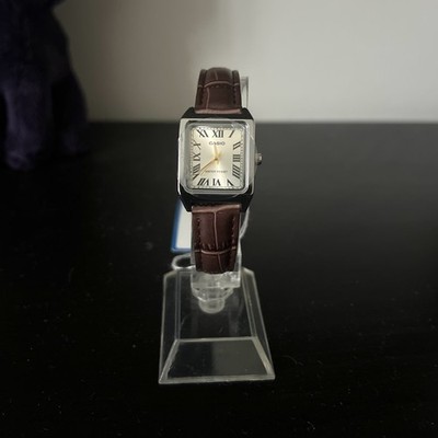 Casio Tank Dress Watch Brand New Brown Leather Strap Gold Dial FAST UK SHIPPING
