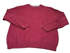 VTG Chaps Ralph Lauren Sweater Men's Large Red 100 Cotton Heavy Cable Knit