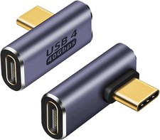 90 Right Angle USB C Male to USB C Female Adapter 2 Pack, 40Gbps USB Type C Thun