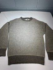 Vintage 80s REI Men’s Wool Sweater Large Made in USA Brown Cream Stripe Crewneck