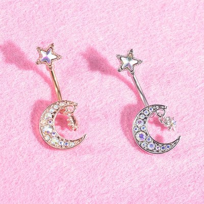 Navel Belly Button Rings Bar Crystal Moon Star Dangle Body Piercing JewelryH_OY