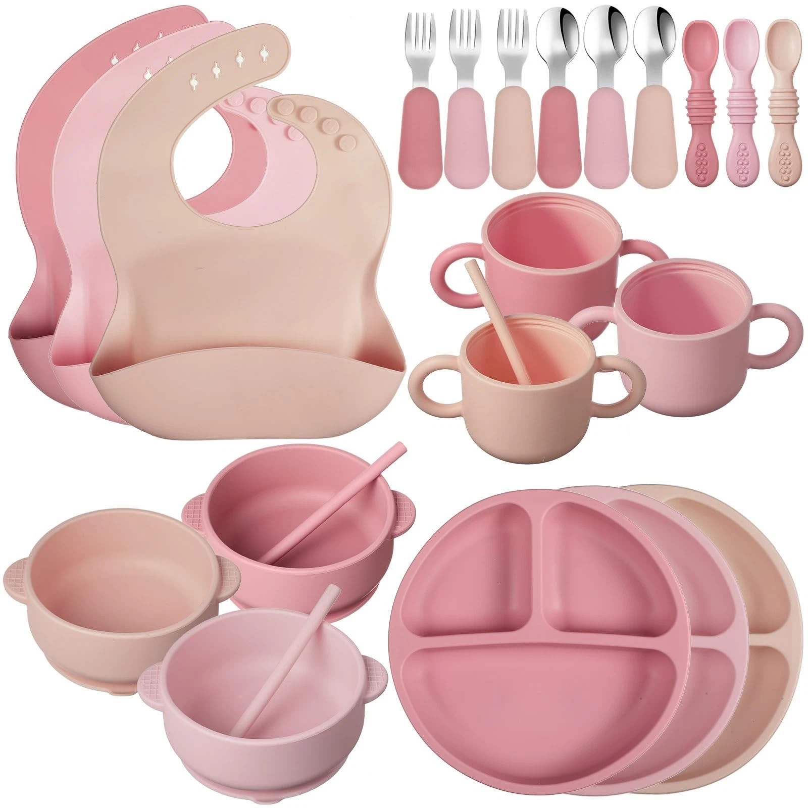 24 Pack Silicone as shown in pictures, Dark Pink, Dusty Peach Color