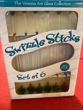 Palm Tree Swizzle Stir Sticks Handmade Art  Glass Venezia LS Arts Set Of 6 New