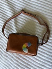 Vintage Kodak Brown Leather Camera Bag With Rainbow Strap