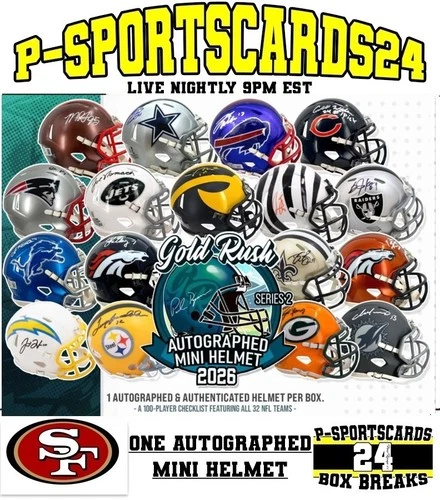 SAN FRANCISCO 49ERS 2026 GOLD RUSH SIGNED NFL FOOTBALL MINI HELMET LIVE SUNDAY