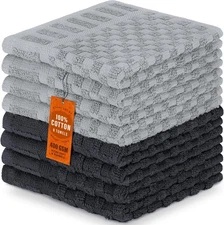 DecorRack 8 Pack 100% Cotton Wash Cloth, Luxurious Soft, 12 x 12 8 Pack, Gray 