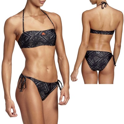 Adidas Bikini Set Bandeau Halterneck Modern Palm Tree Logo Womens Girls Black