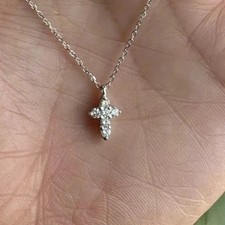 1 CT Round Cut White Moissanite Cross Pendant 14K White Gold Plated