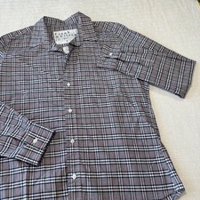 Frank & Eileen Barry Grey Plaid Cotton Button Up Shirt Made in USA Medium