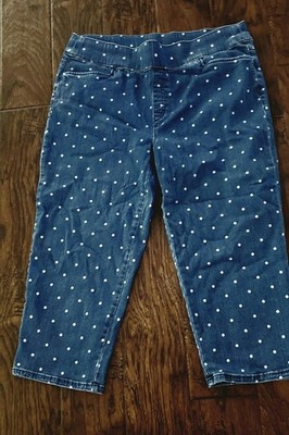 Intro Love The Fit Blue Polka Dor Pull On Capri Jeans - Size 14