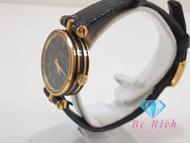 GUCCI Shelley 2040L black leather strap ladies analog quartz watch vintage stainless steel