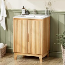 24" Bathroom Fluted Vanity Cabinet with Sink with Ceramic Basin Bath Organizer