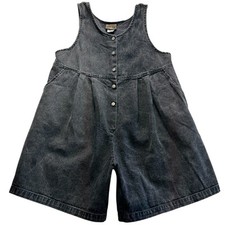 Vintage Blue 80's Acid Wash 100 Cotton Button Down Romper Shorts Pockets S 261