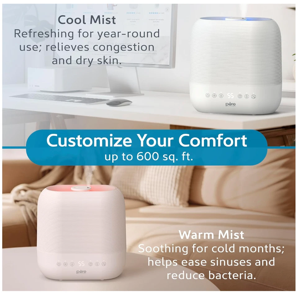 Pure Enrichment HUME Sense Warm & Cool Mist Top-Fill Humidifier, 2-Gal Tank - Image 4 of 4