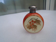 Fabulous small antique hand painted solid silver topped scent / snuff bottle