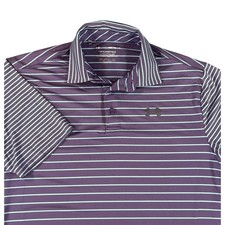Under Armour Playoff Polo Mens Medium Purple Striped Short Sleeve Golf Shirt