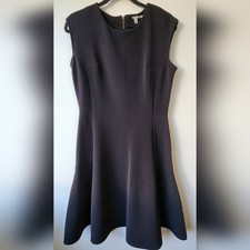 Halogen Ottoman Knit Fit Flare Black Cap Sleeves Size M Mini Dress Zipper