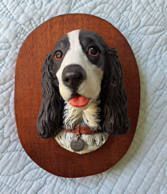 Bossons SUSAN Chalkware Cocker Spaniel Dog Head Wall Plaque England Art B&W