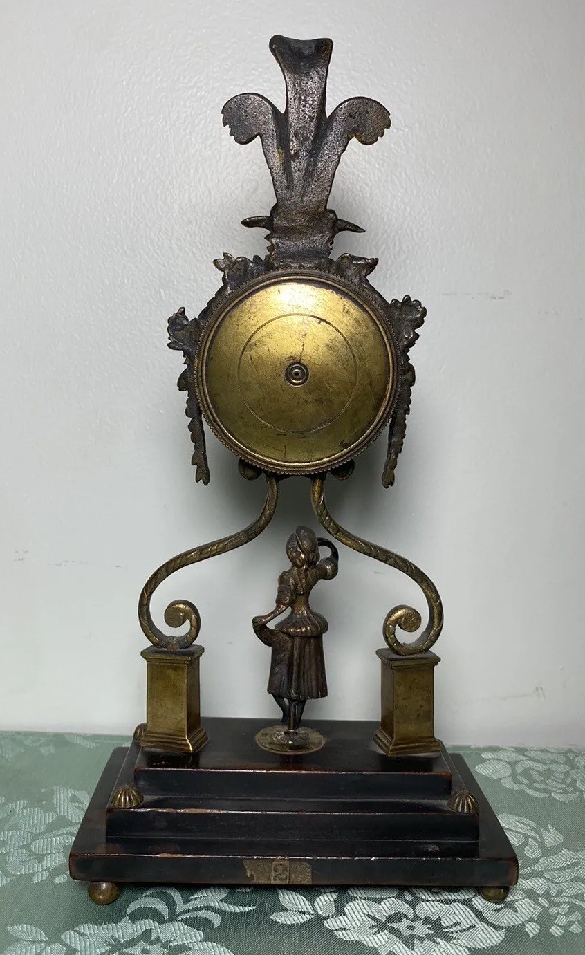 Antique Figural Maiden Clock Brass & Cast Iron 1869 Waltham Watch Movement Read eBay