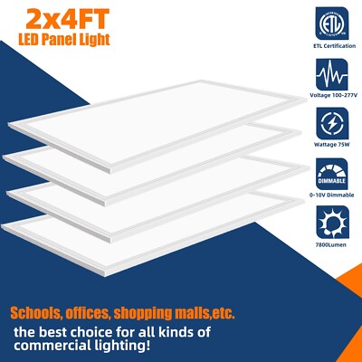 4Pack 2x4 LED Flat Panel Light 75W 5000K White Drop Ceiling Flat LED Light Panel
