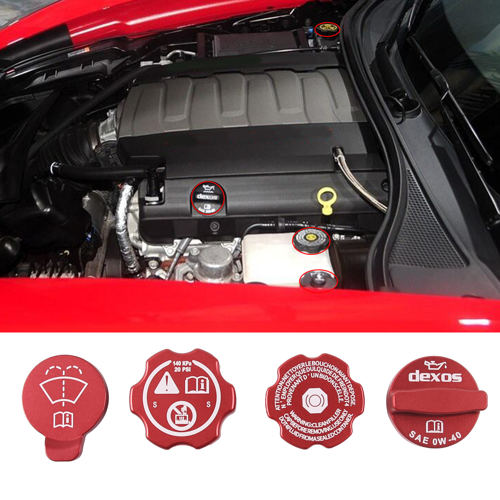 Red Aluminum Engine Oil Cap Radiator water tank Cap Trim For Corvette